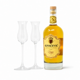 Kovačević Fassgereifter Quittenbrand Geschenkbox mit 2 Gläsern – 0,7 L